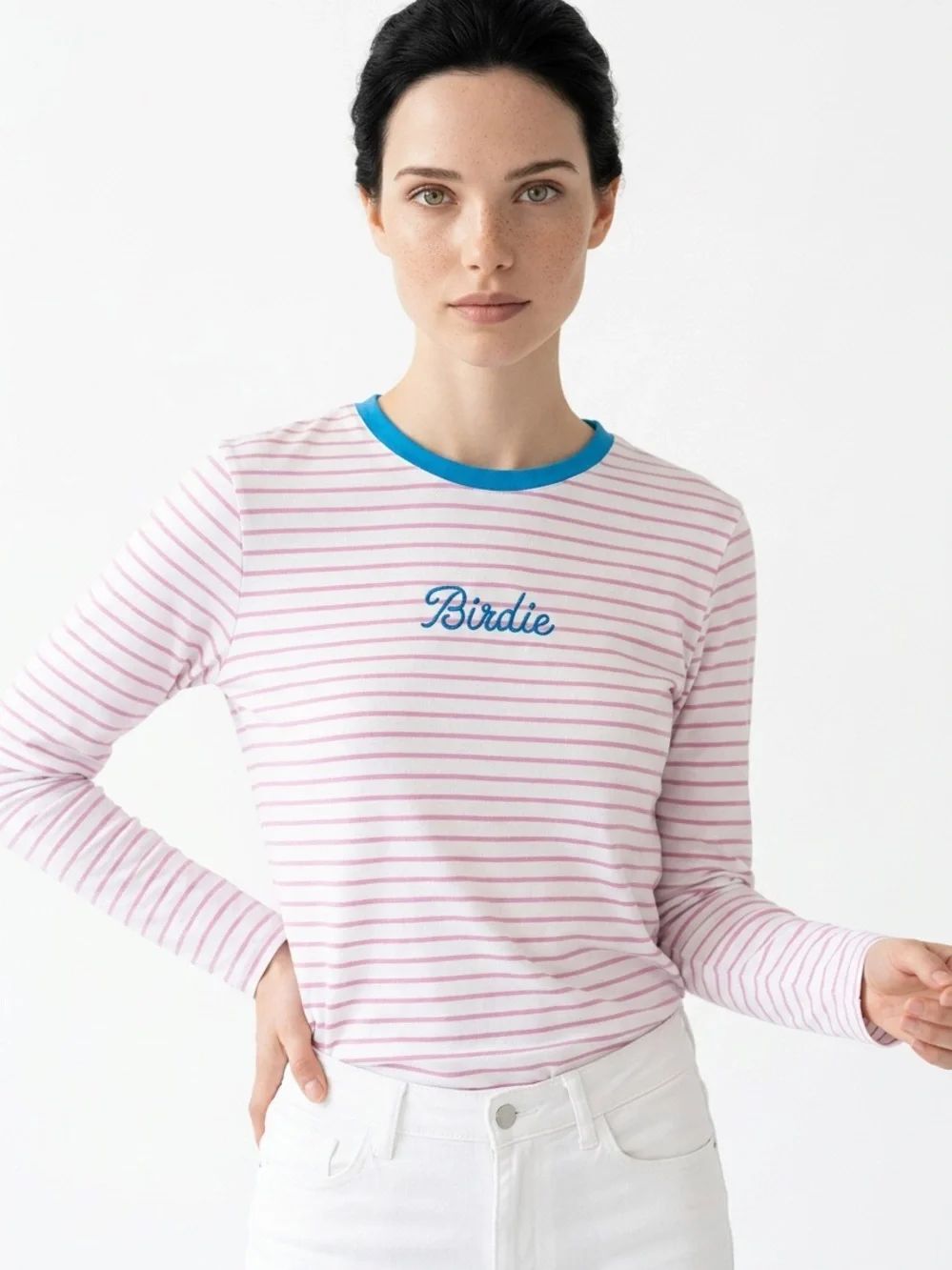 SPORT HALEY | Birdie Striped Long-Sleeve Tee Pink/Blue/White Women’s Size Medium